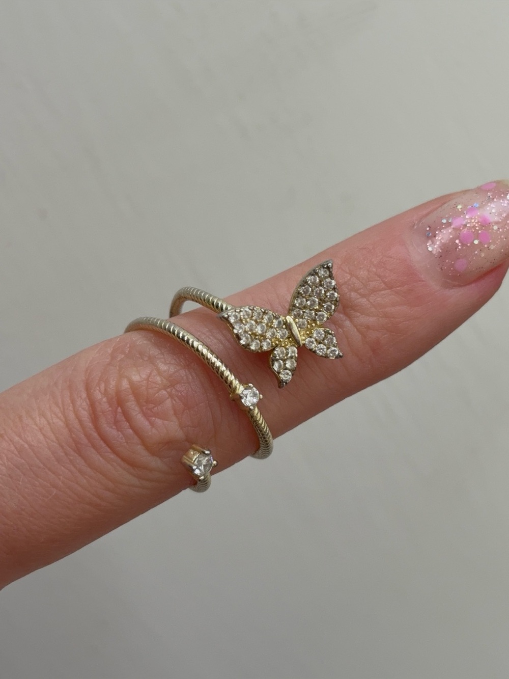 Sterling Silver Gold Wash Pave CZ Crystal Butterfly Wrap Ring - Picture 6 of 8